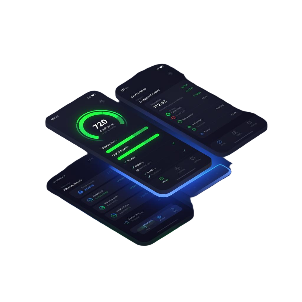 Dispute Engine AI dashboard showing credit score and dispute progress
